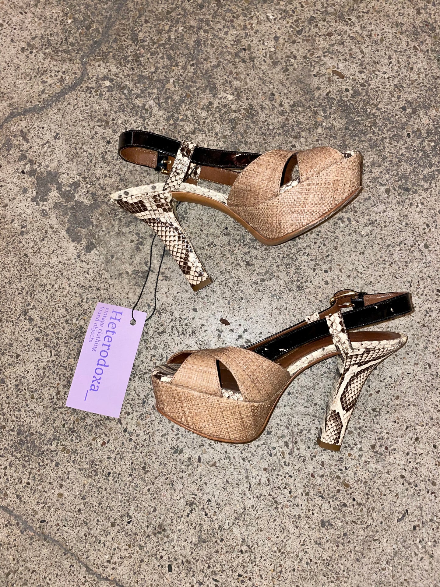 Dolce & Gabana exotic leather and straw sandals