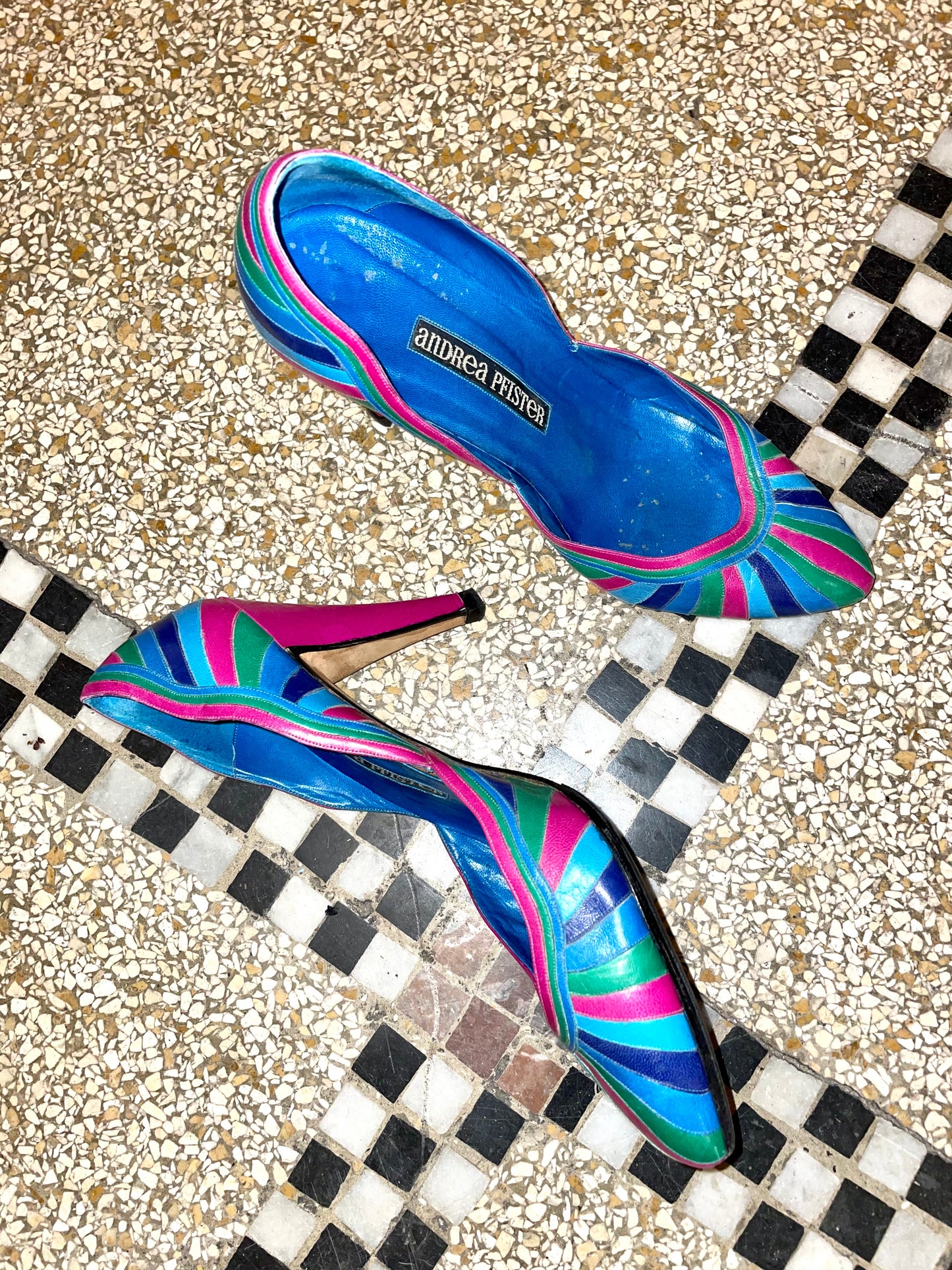 Andrea Pfister 80s leather multicolour striped pumps