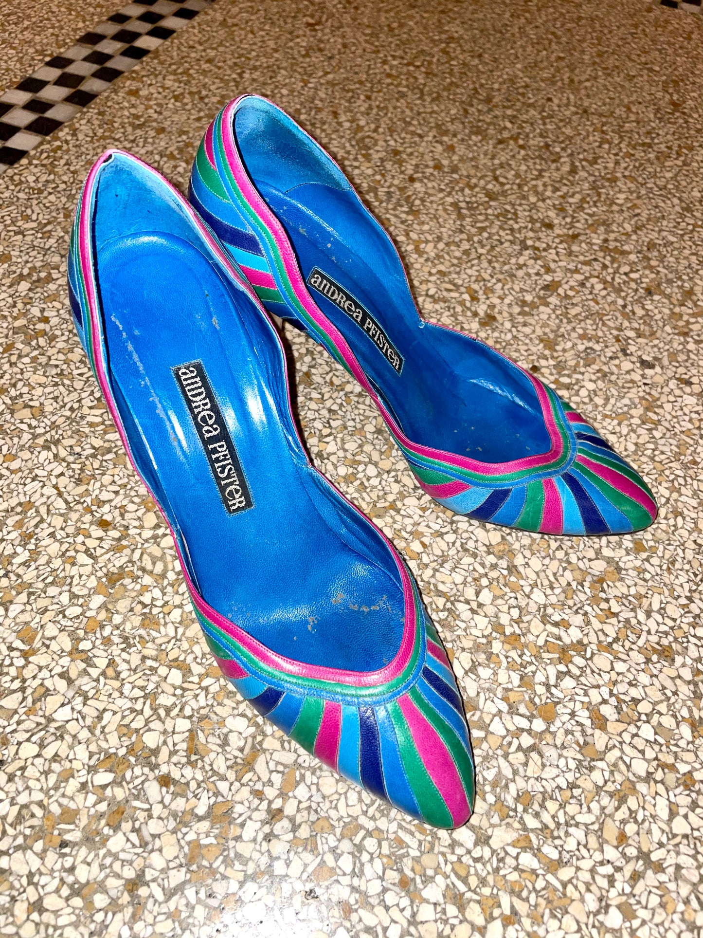 Andrea Pfister 80s leather multicolour striped pumps