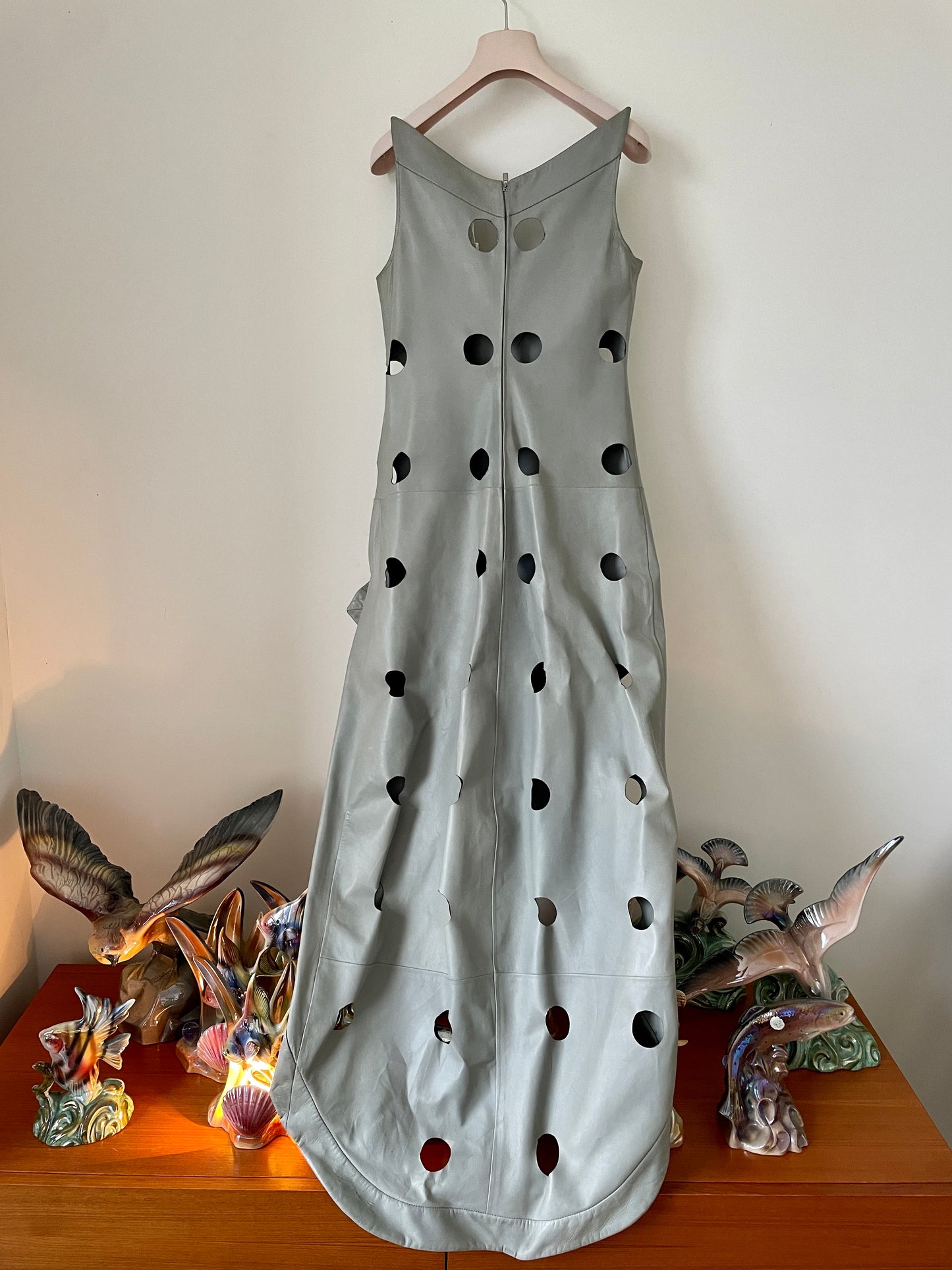 Pascal Humbert 2000's grey leather evening dress with cut out circles