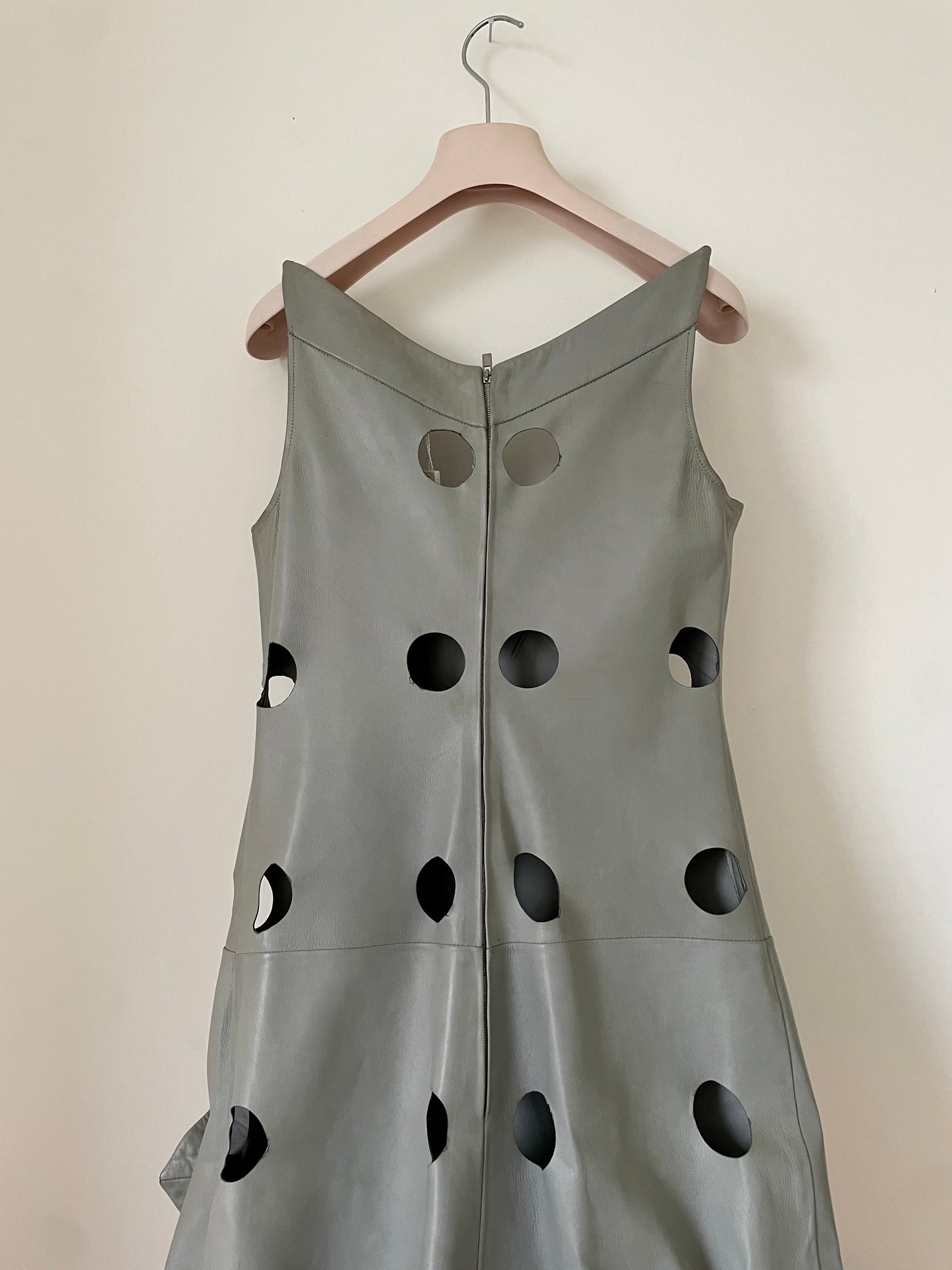 Pascal Humbert 2000's grey leather evening dress with cut out circles