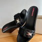 Prada leather black platform sandals with nylon and silver buckle strap size 38