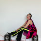 Voyage Passion Y2K black low waisted cotton flared pants with fluorescent yellow zippers on the sides