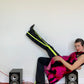 Voyage Passion Y2K black low waisted cotton flared pants with fluorescent yellow zippers on the sides