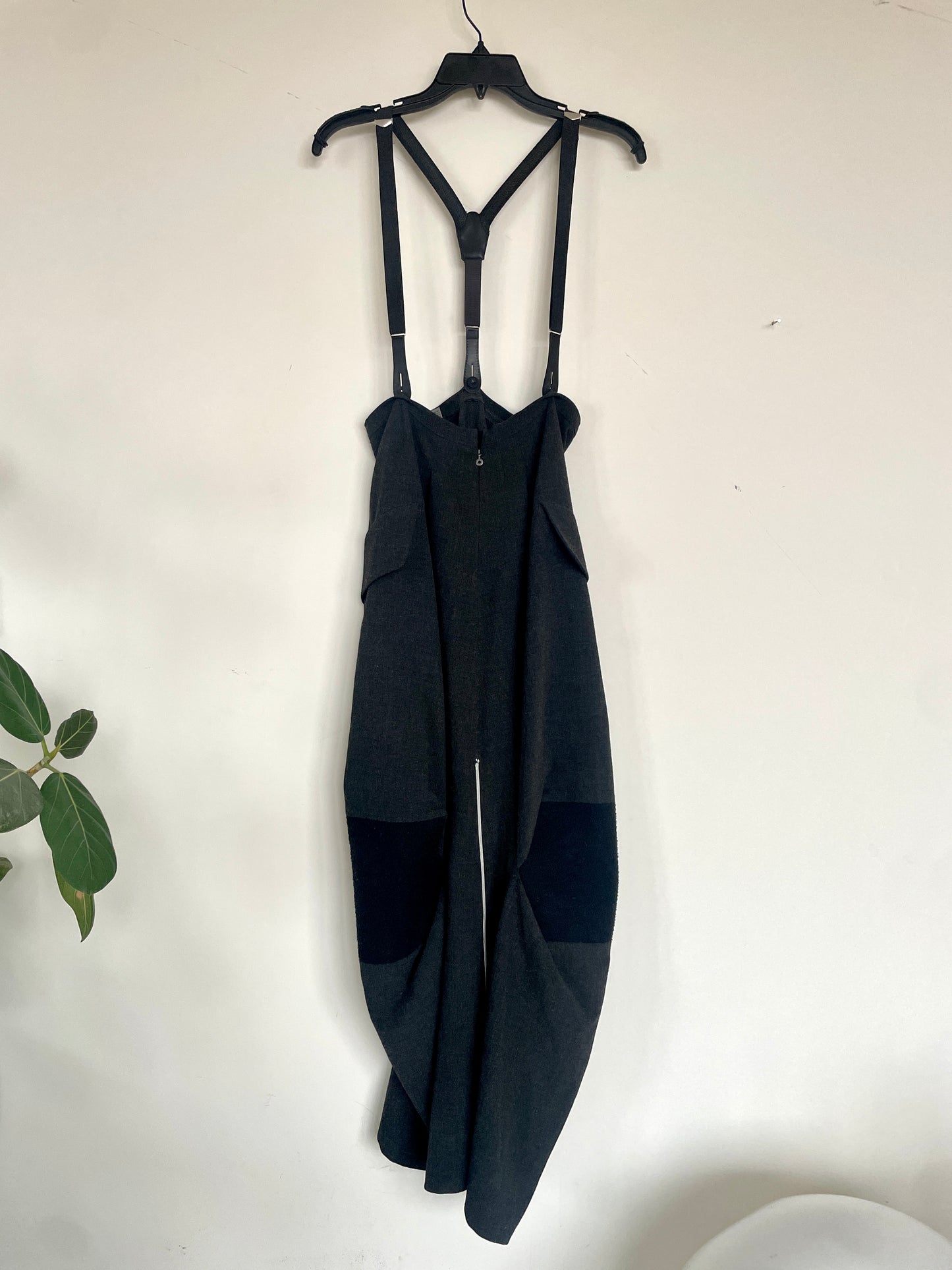 Marithé & François Girbault 90's draped maxi skirt with front slit and suspenders