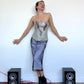 Jean Claude Jitrois 90's sparkly silver leather corset with pink dyed feathers and gems