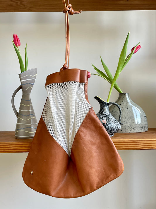 Roberta di Camerino 70's leather and mesh drawstring bag