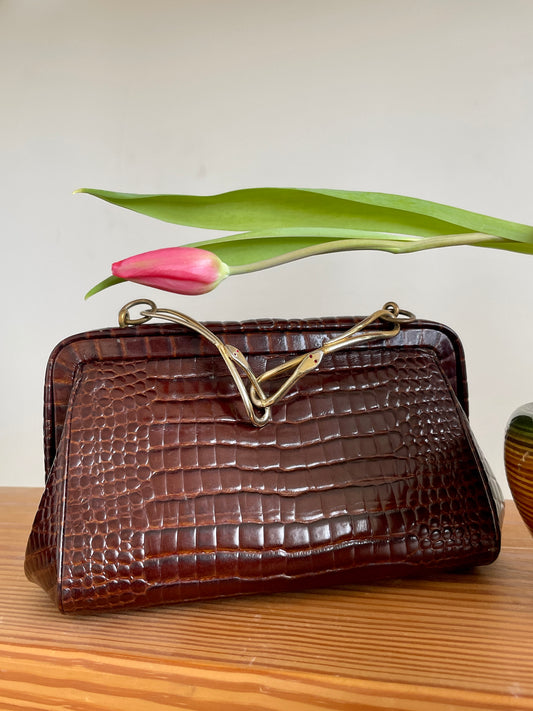 Roberta di Camerino 1950's crocodile leather handbag with snake handles