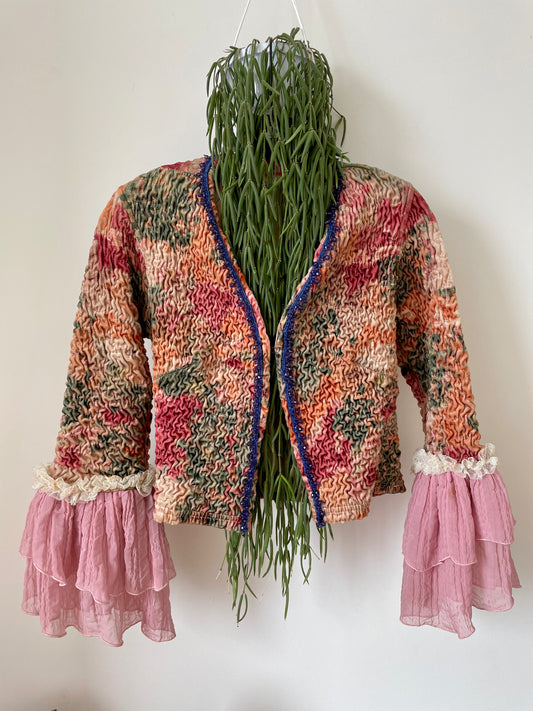 Voyage 2000's wrinkled tie dye top with Marie Antoinette sleeves and beads