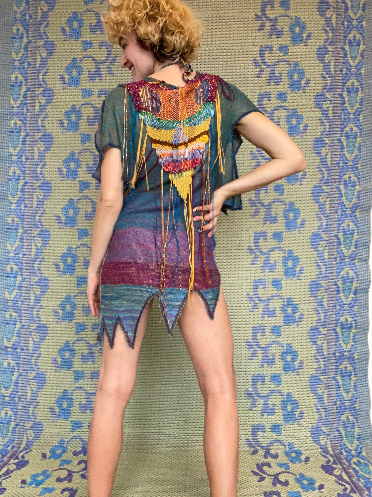 Mali (lietta Cavalli) 70's knit multicolor tunic with beads