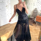 Antonio Berardi 2000's black linen boned corset with lace details and straps
