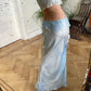 Voyage 2000's silk blue and white tie dye skirt with floral embroideries, mesh and lace patchwork