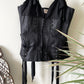 Antonio Berardi 2000's black linen boned corset with lace details and straps