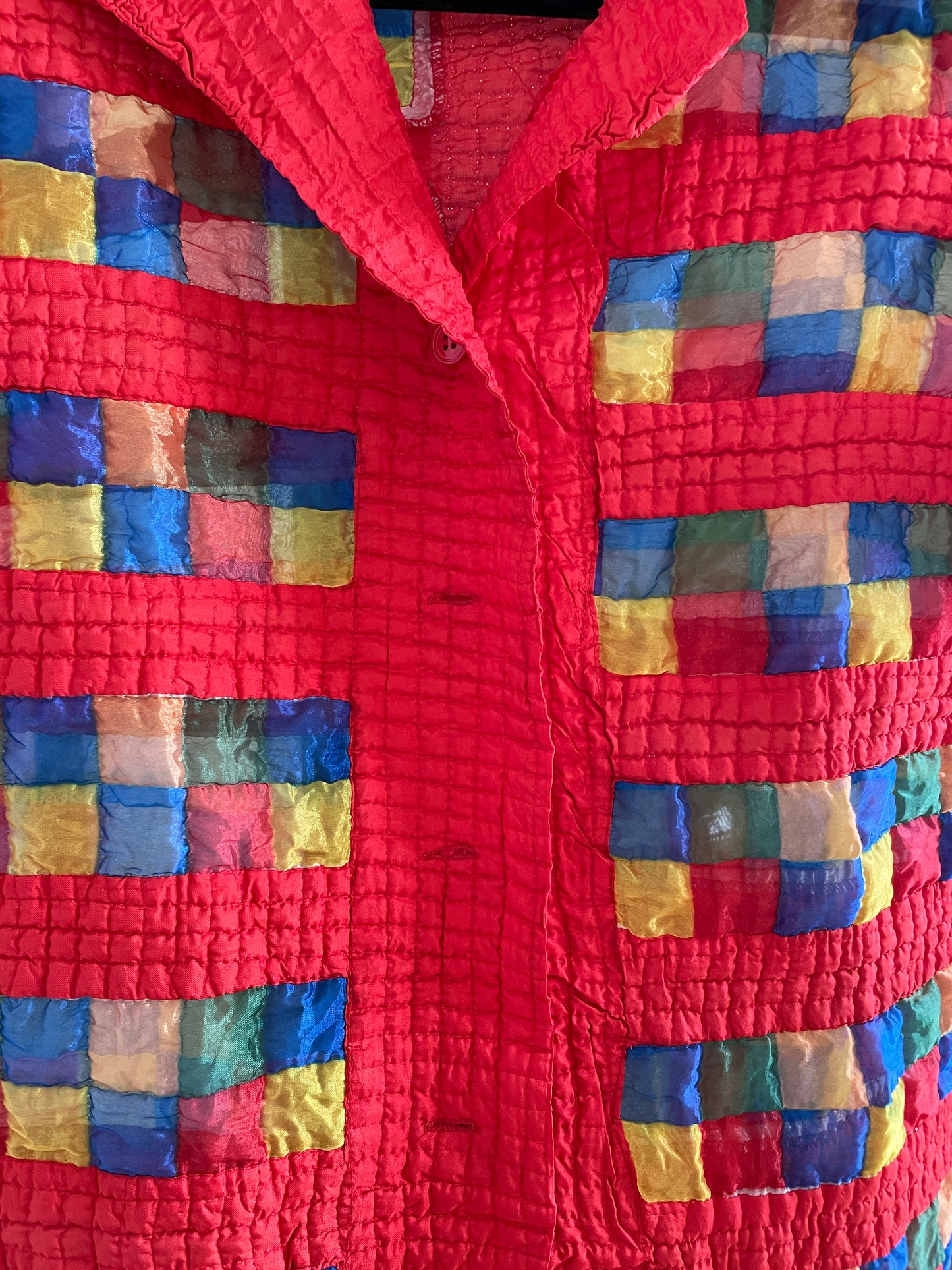 Yoshiki Hishinuma 2000's wrinkled red shirt with multicolor transparent squares
