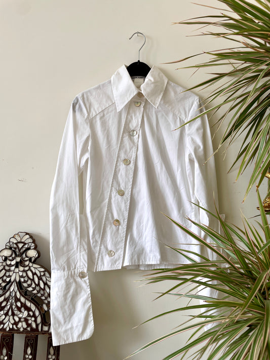 Pascal Humbert 2000's white cotton shirt with diagonal buttons & extra long sleeves
