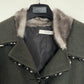 Prada FW 2004 runway dark green wool coat with fur collar, waxed details and black pearl finishings