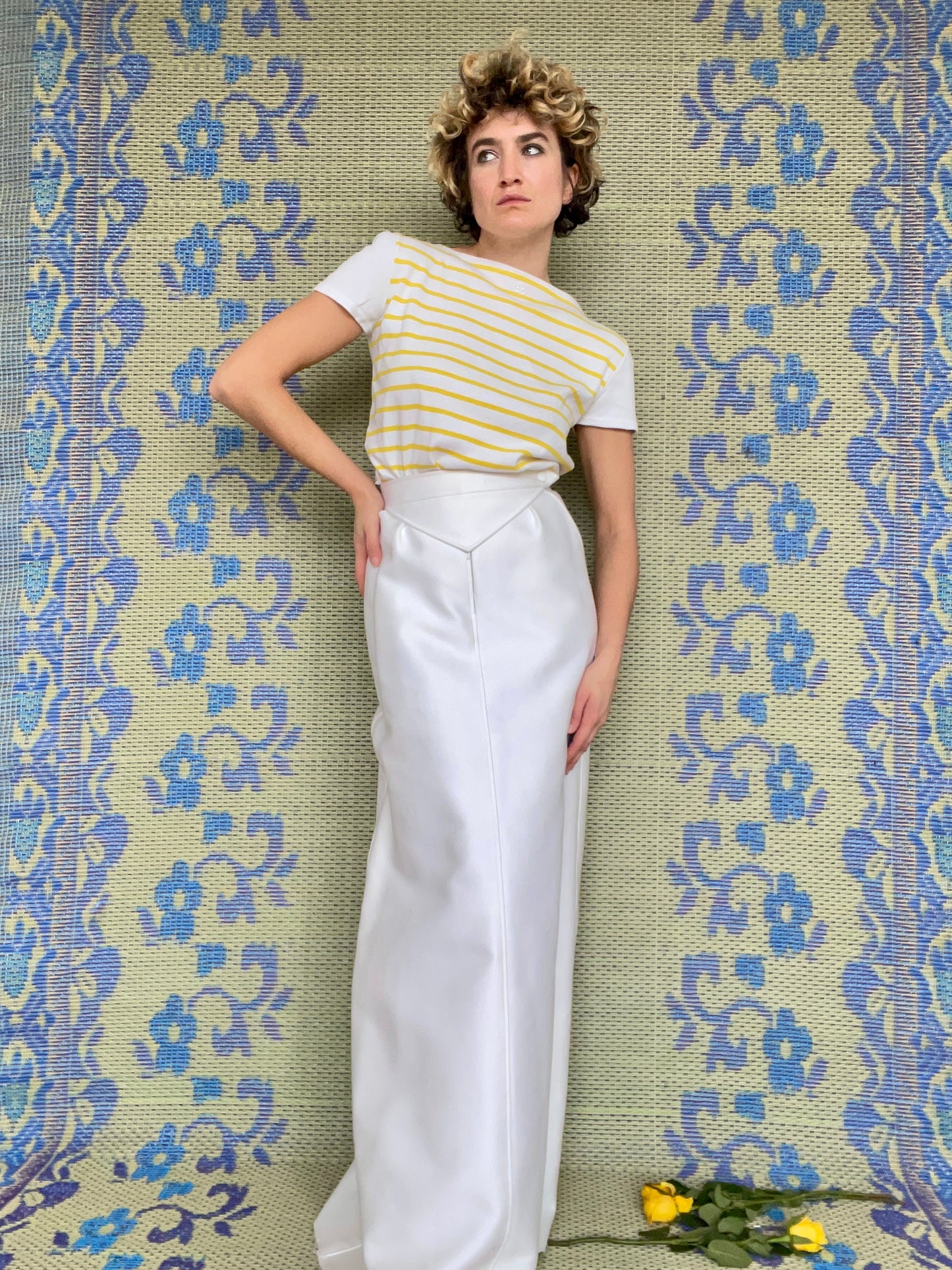 Courrèges 70's white cotton maxi skirt