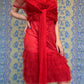 Chloé 1980's red lace evening dress with fishnet scarf