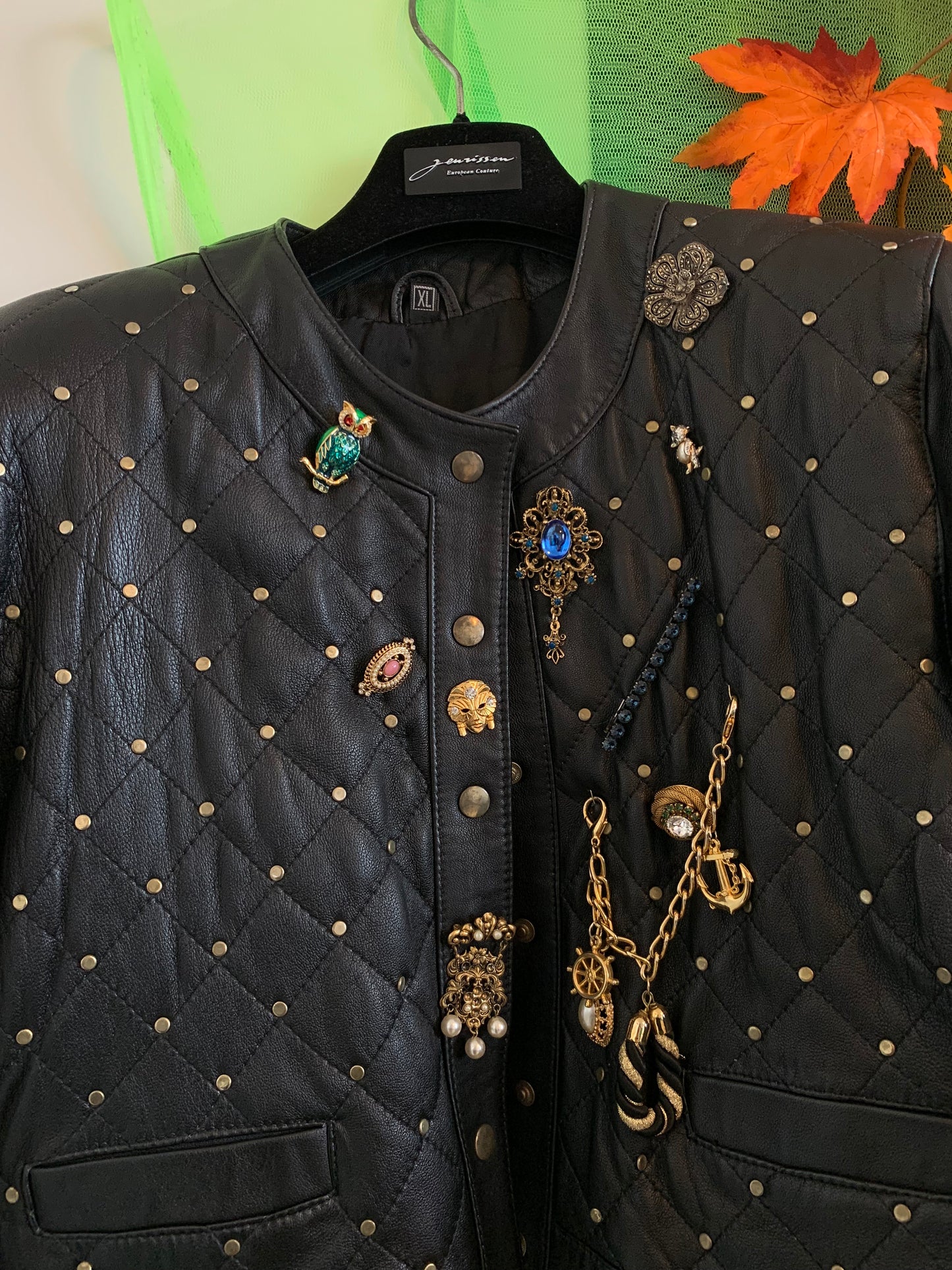 Leather 80s Jacket with Custom Pins
