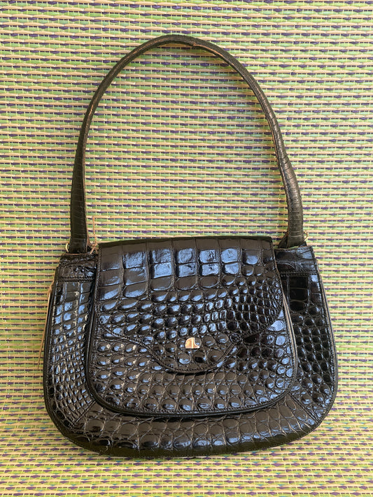 1970's black croco handbag