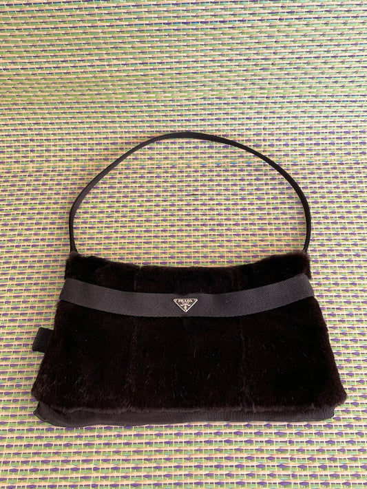 Prada black mink and silk mini handbag