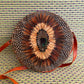 70's round mini bag with delicate collage of different feathers