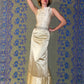 Prada 1997 golden silk maxi skirt with floral embroideries at the bottom