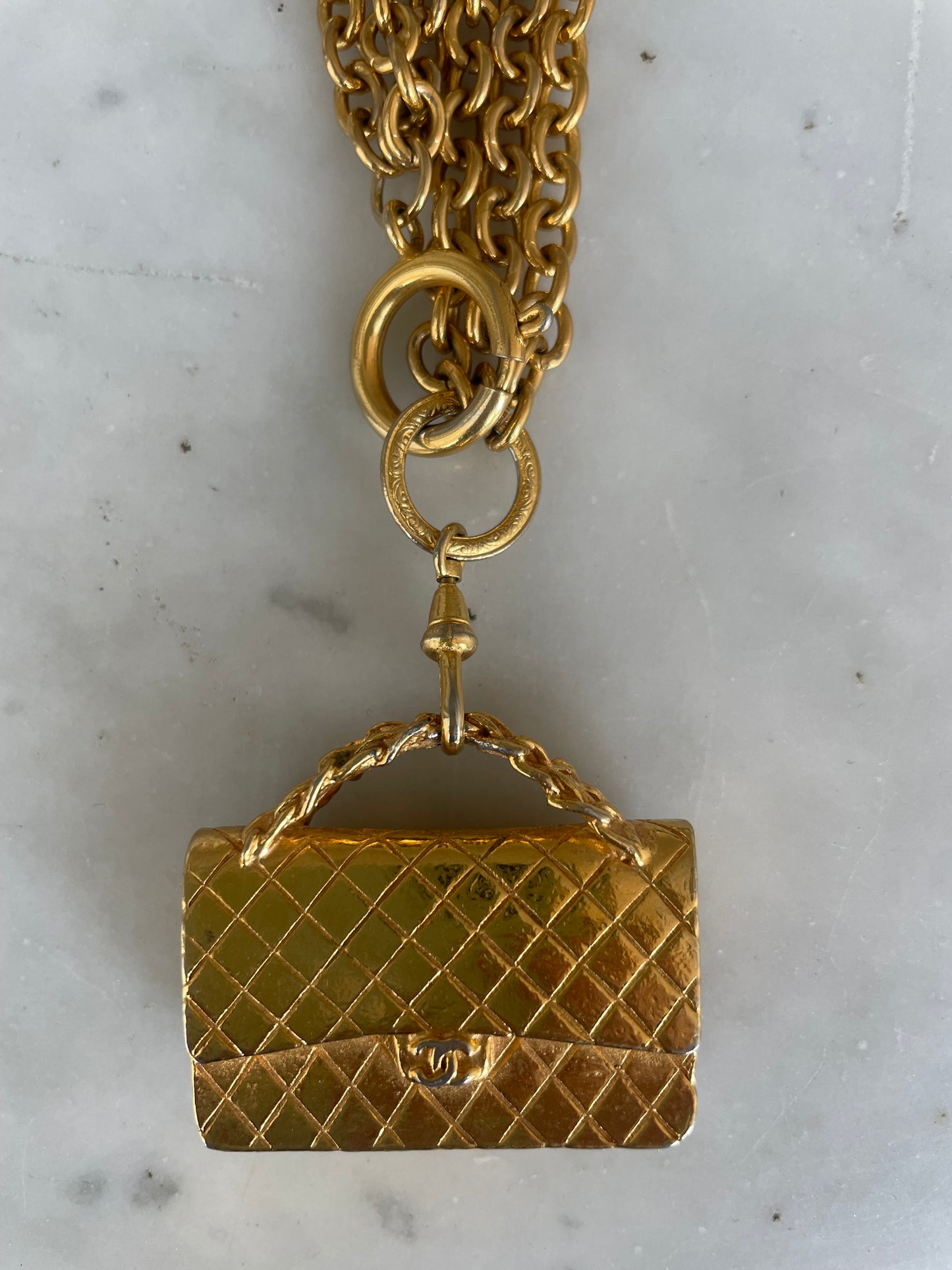 Chanel Gold-Tone Flap Bag Pendant Necklace
