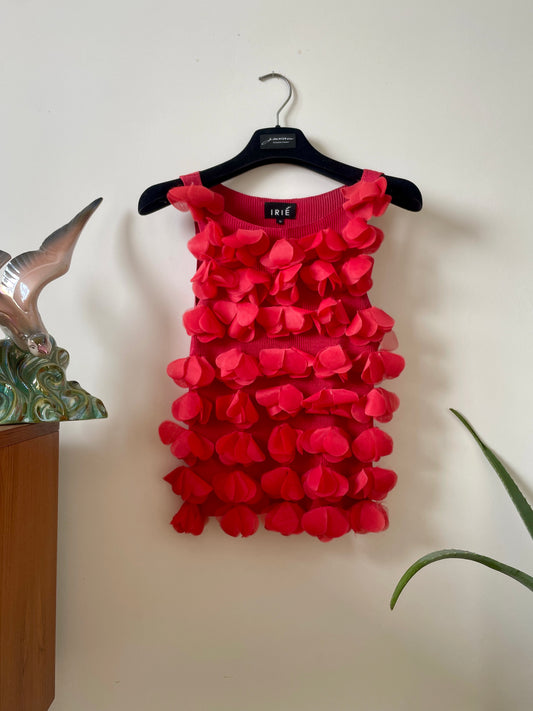 IRIE red silk flower petal shirt