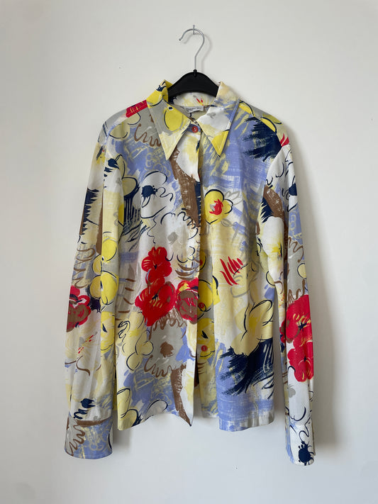 Christian Dior 70's flower print mesh shirt