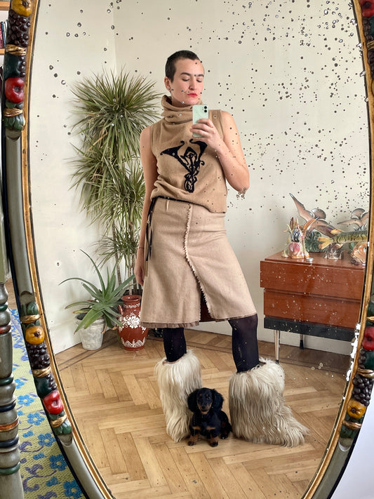 Prada FW 2000 wool and nylon mid-length skirt