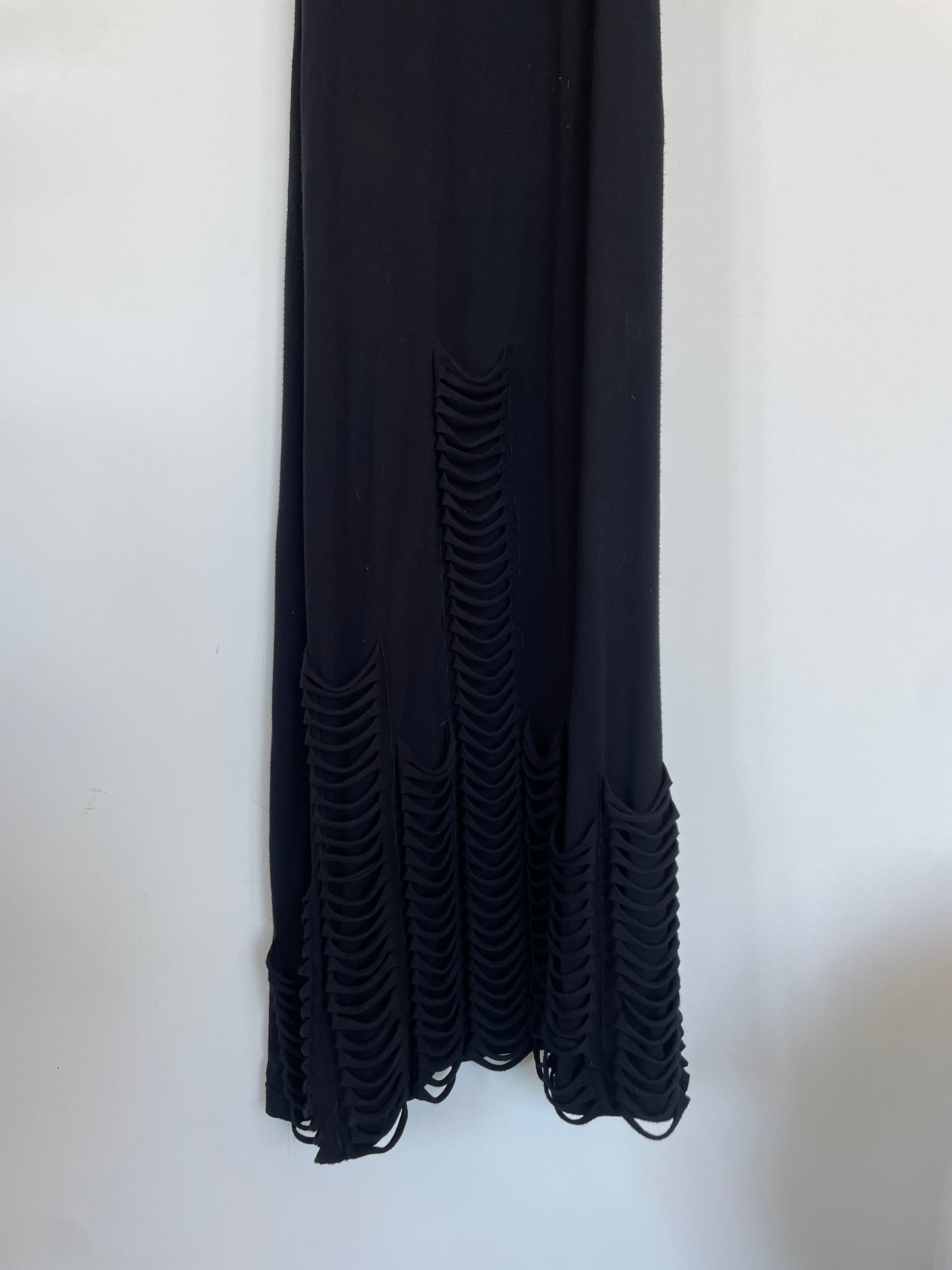 Jean Paul Gaultier Jeans 90s stretchy black maxi dress with fringes at bottom