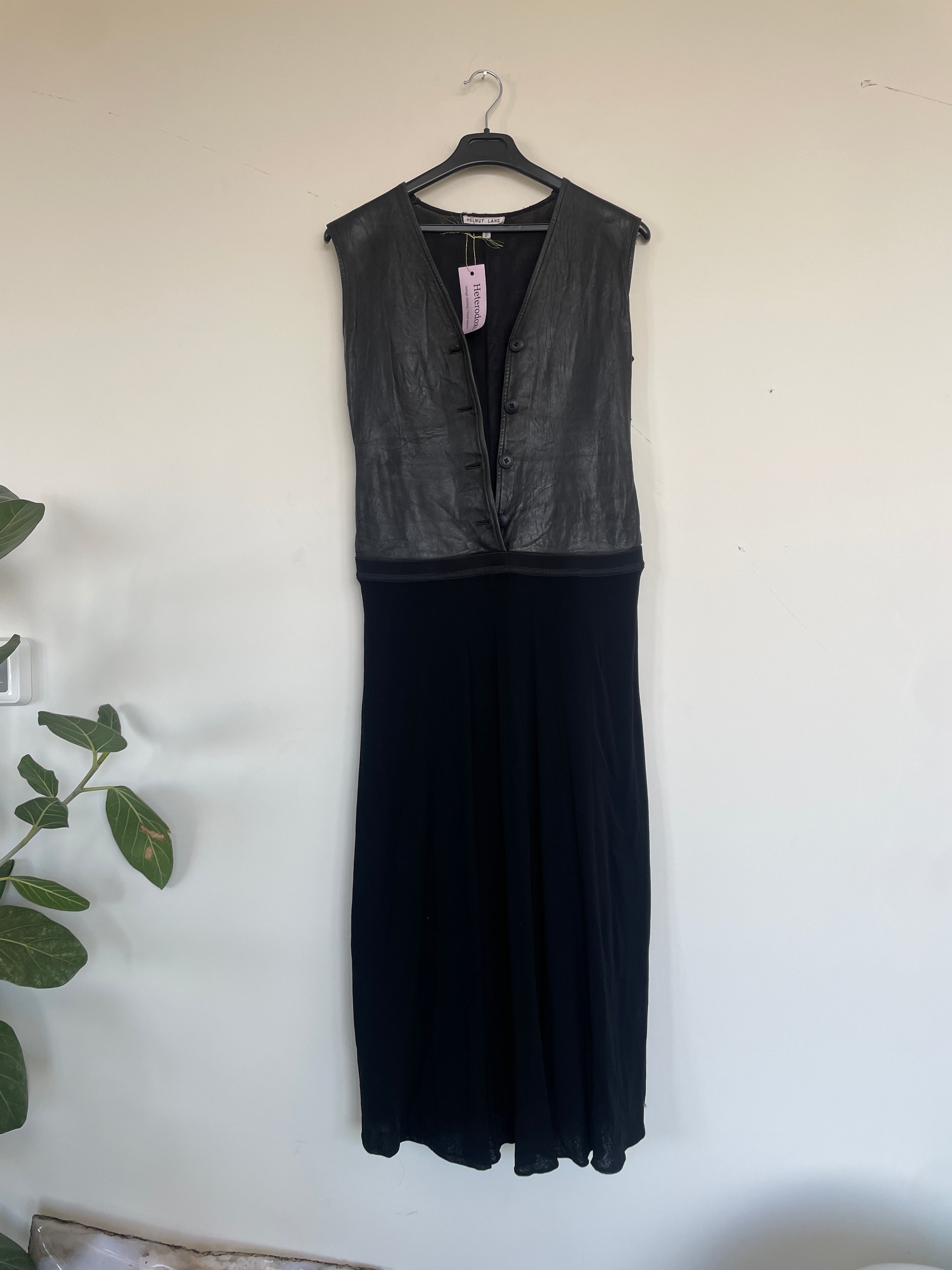 Helmut Lang 90's rare dress with leather top and stretchy skirt