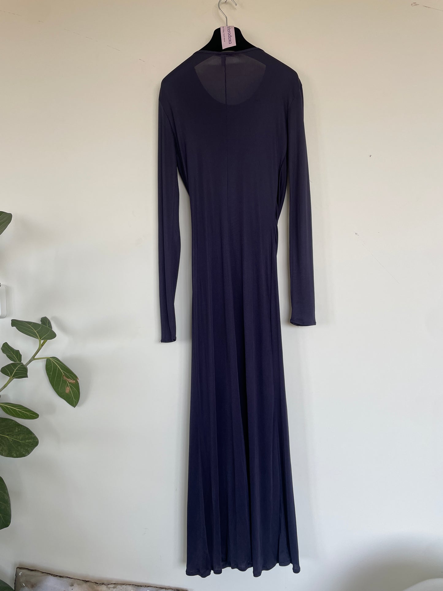 Helmut Lang 90's blue sheer evening dress with crossed frontal draping