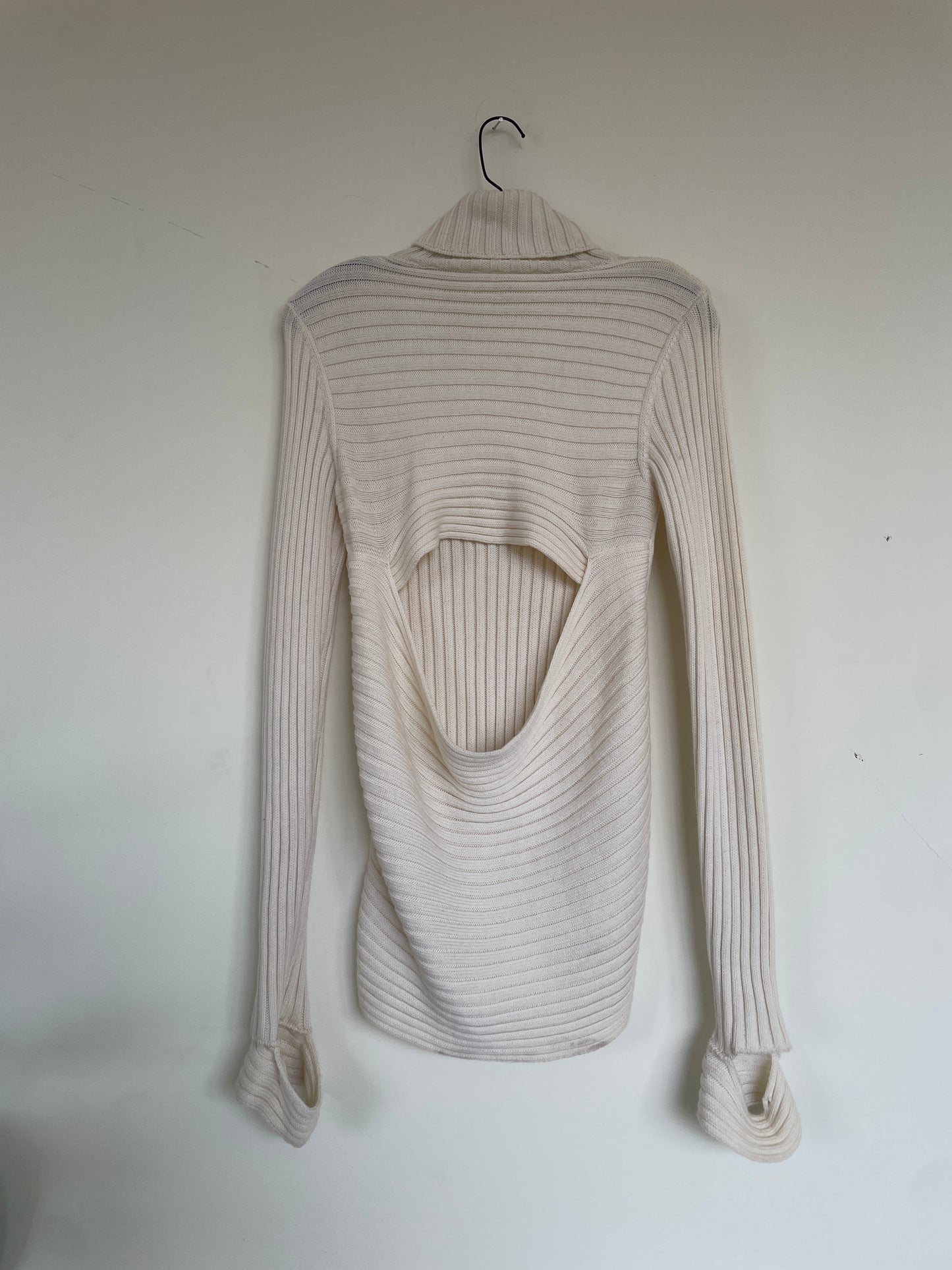 Helmut Lang 90's off-white knit sweater with cut out wrists and back