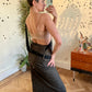 Jean Paul Gaultier 2000's denim striped "peek-a-boo" skirt with leopard lining