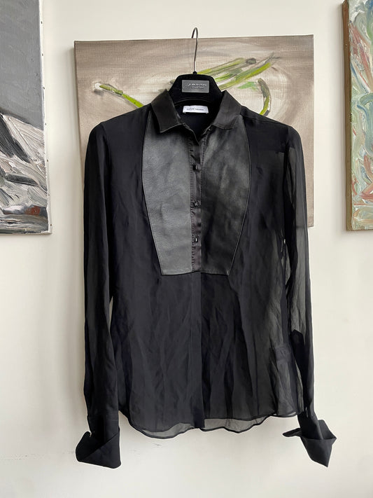 Costume National 2000's black silk and leather shirt