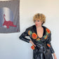 Jean-Claude Jitrois 80's leather skirt suit with sunflower embroideries