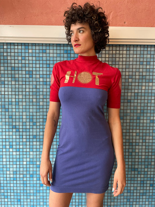 Ozbek Future 90s cotton blue and red "HOT" bodycon dress