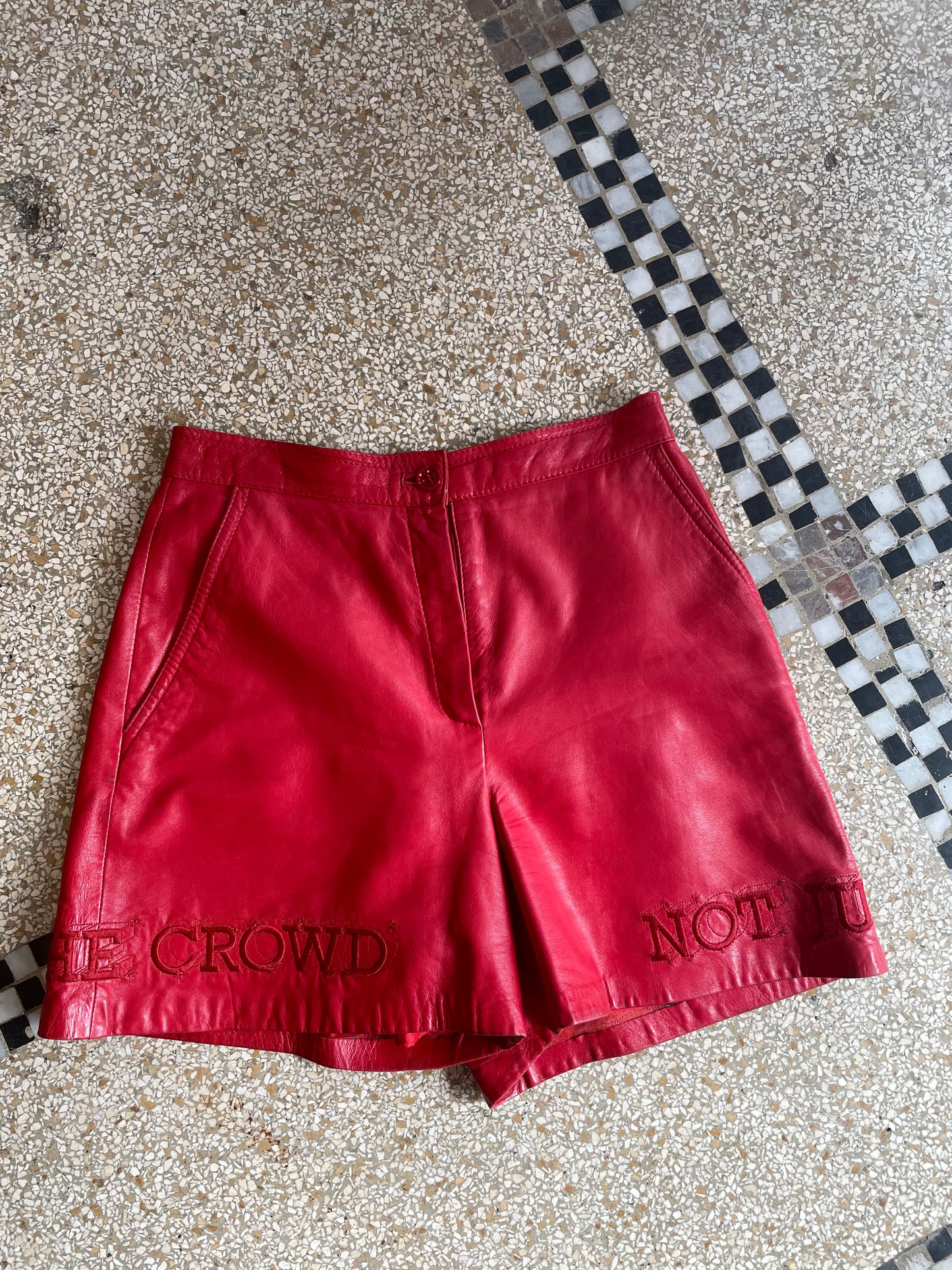 Iceberg 90s red leather shorts with inscription