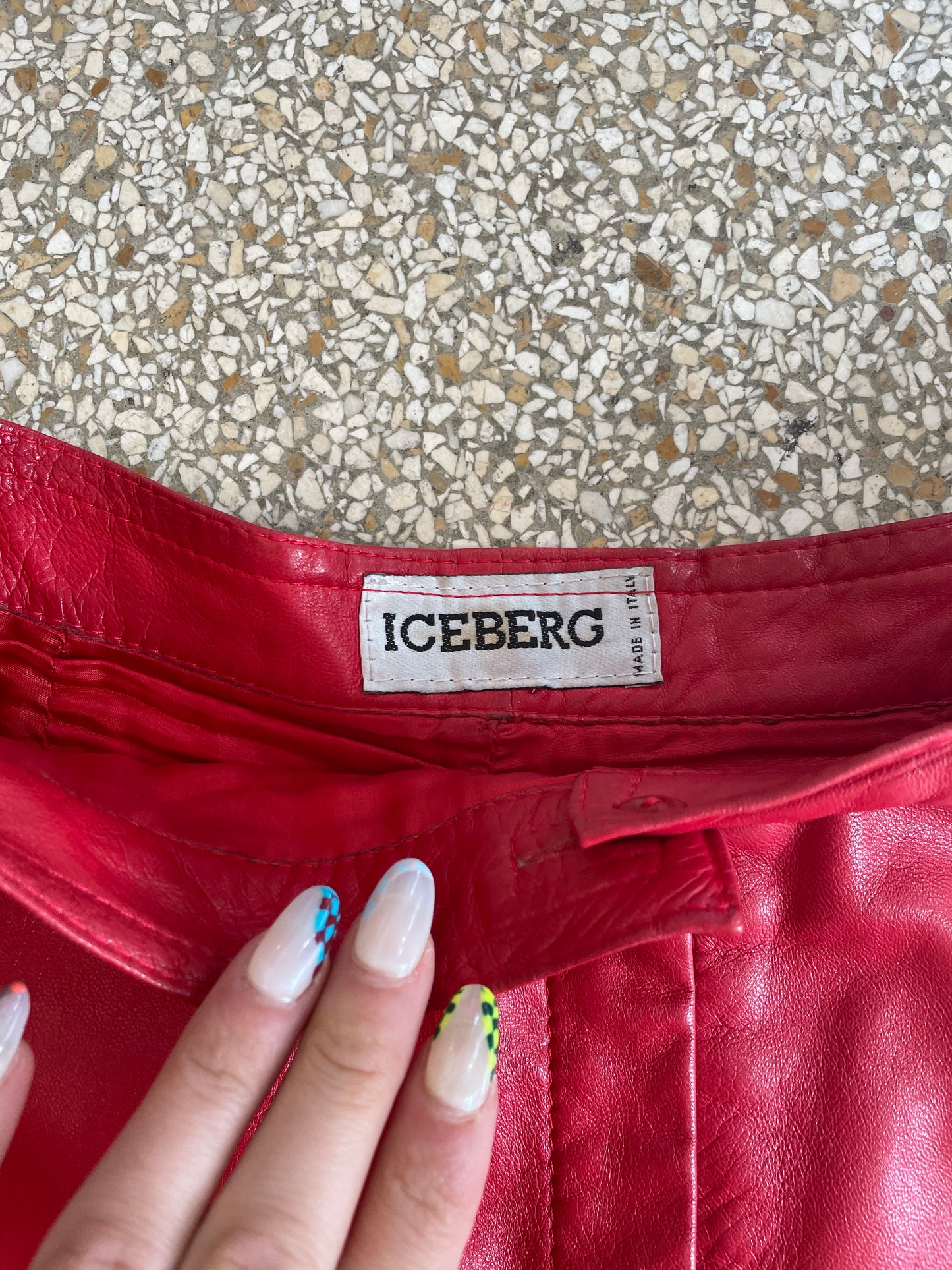 Iceberg 90s red leather shorts with inscription