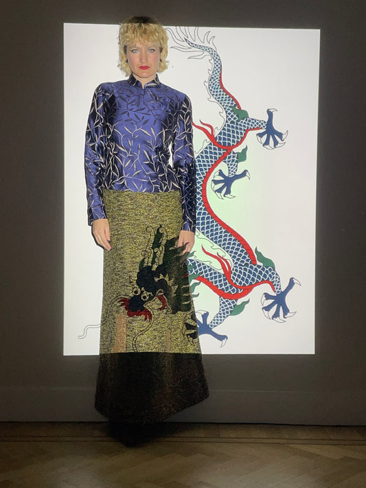 PRADA 1997 silk chinoiserie bamboo print blue jacket