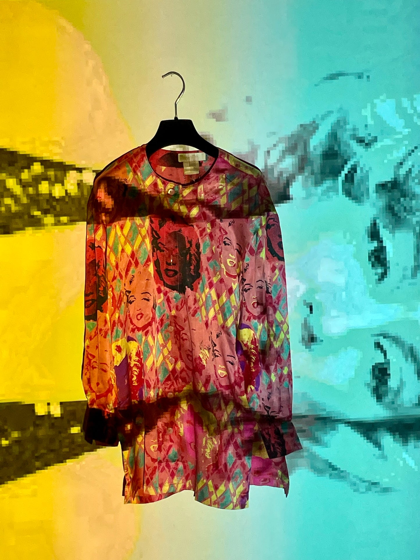 Escada 80's Marilyn Monroe Andy Warhol Pop Art print silk shirt