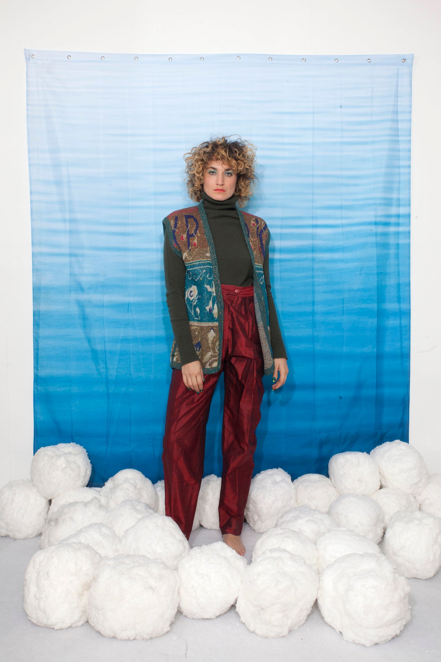 80's Krizia Poi multicolor sleeveless cardigan with metallic thread