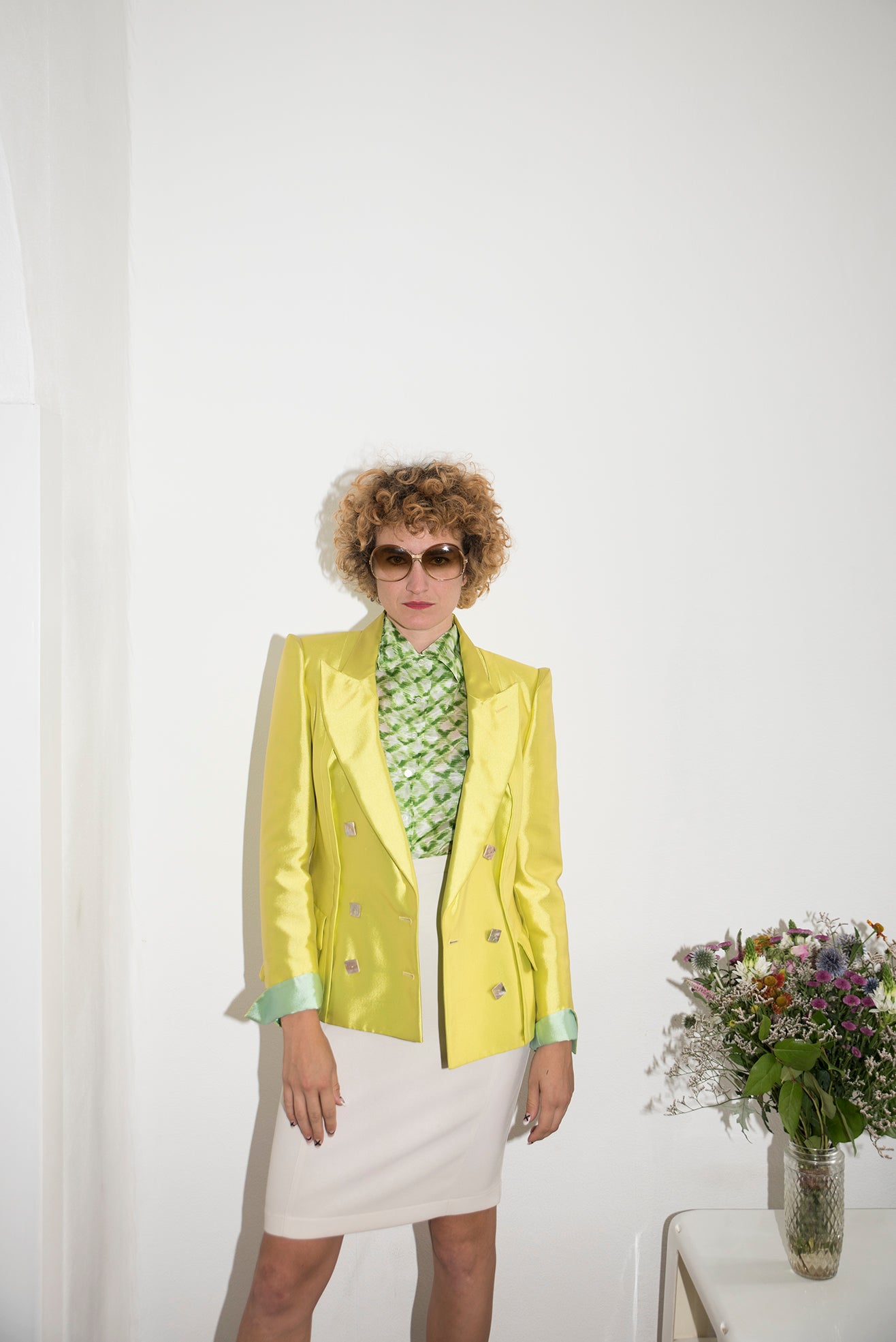 Christian Lacroix 90's limegreen silk suit jacket