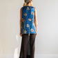 Mali 70's handknit oversized gilet in royal silk blue with flower embroideries
