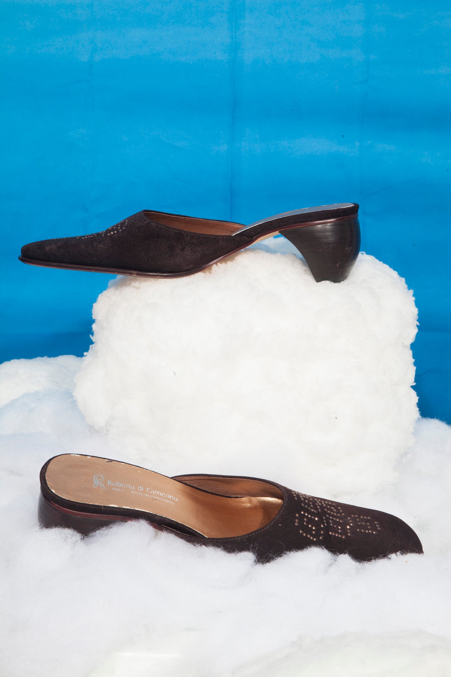 Roberta Di Camerino 90's brown suede mules with golden diamond details