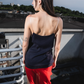 Helmut Lang 90's cotton dark blue knit top with silk shoulder straps