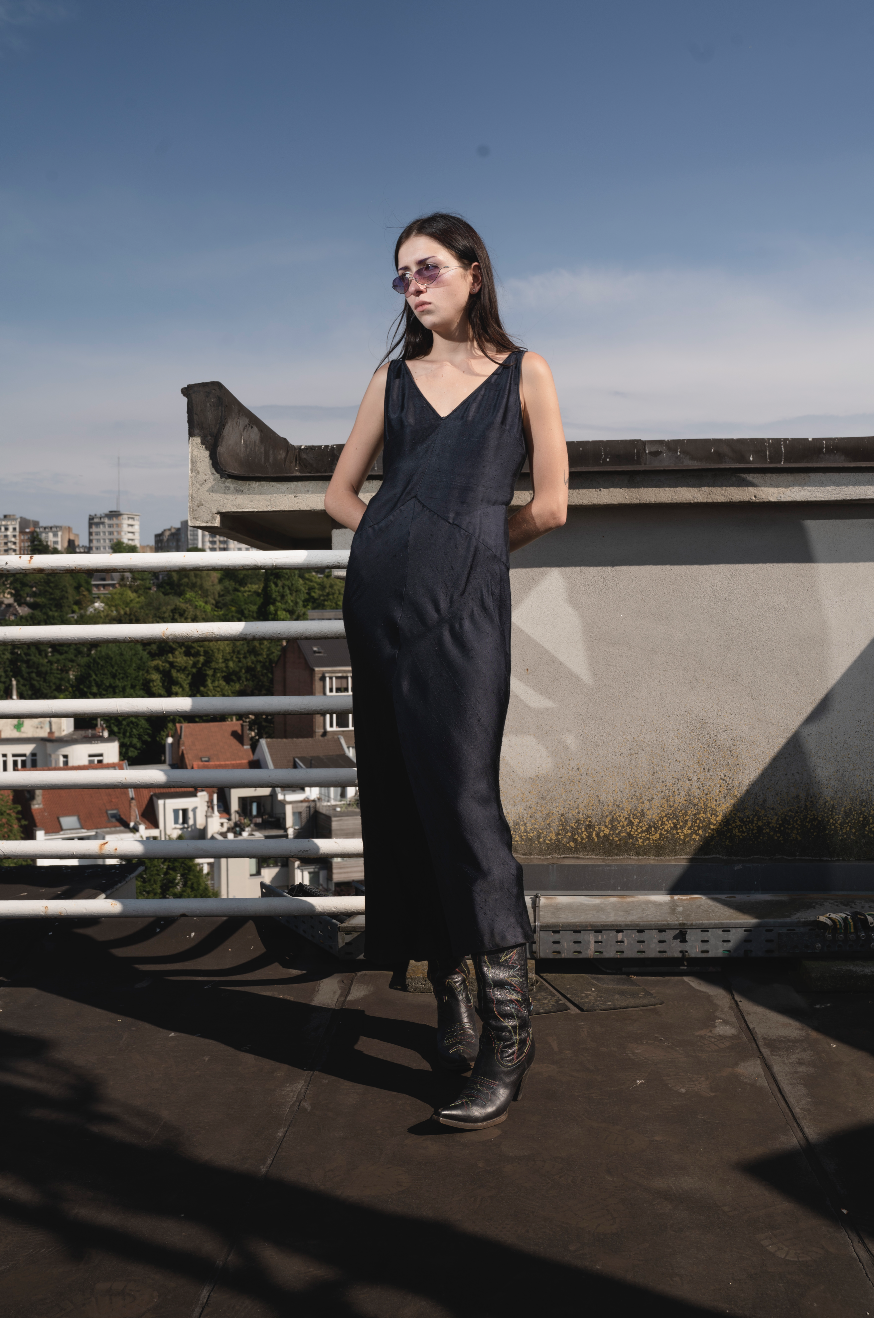Prada 2000's raw silk dark blue evening dress