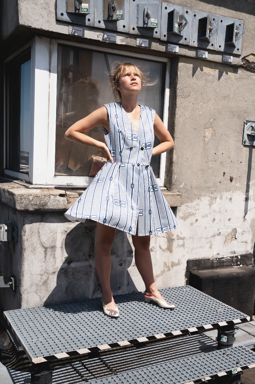 Elisabetta Franchi A-Line white and blue striped dress